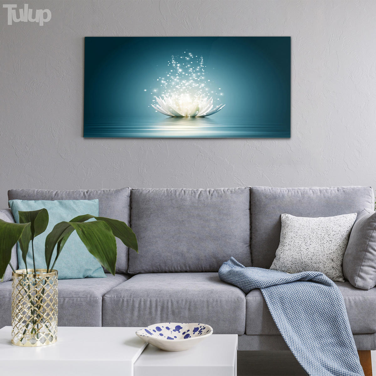 GLASBILD 120x60 cm Lotusblüte - Blau, Glas (120/60cm) - TULUP