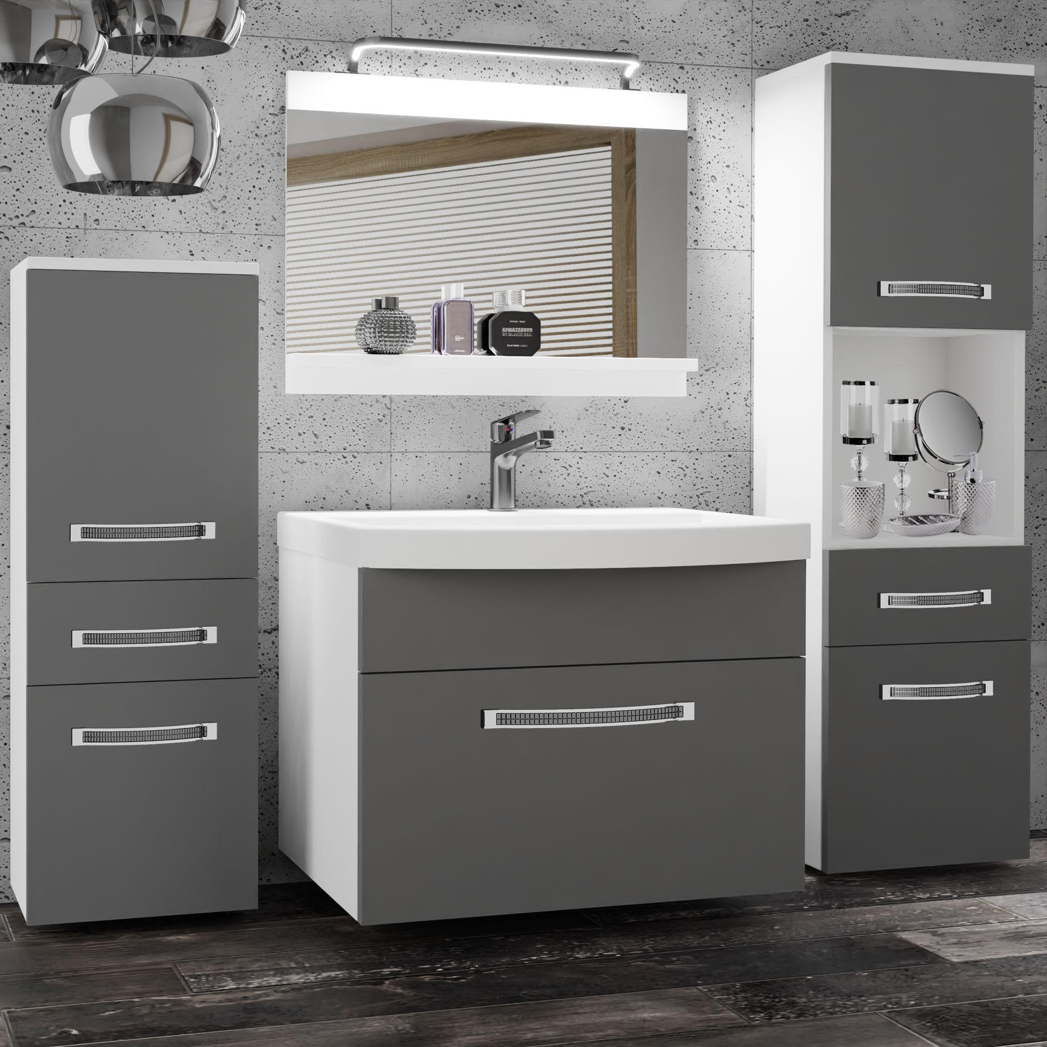 BADMÖBEL Badezimmer Grau Matt - Grau, Holz (140/113/40cm) - B BELINI GROUP