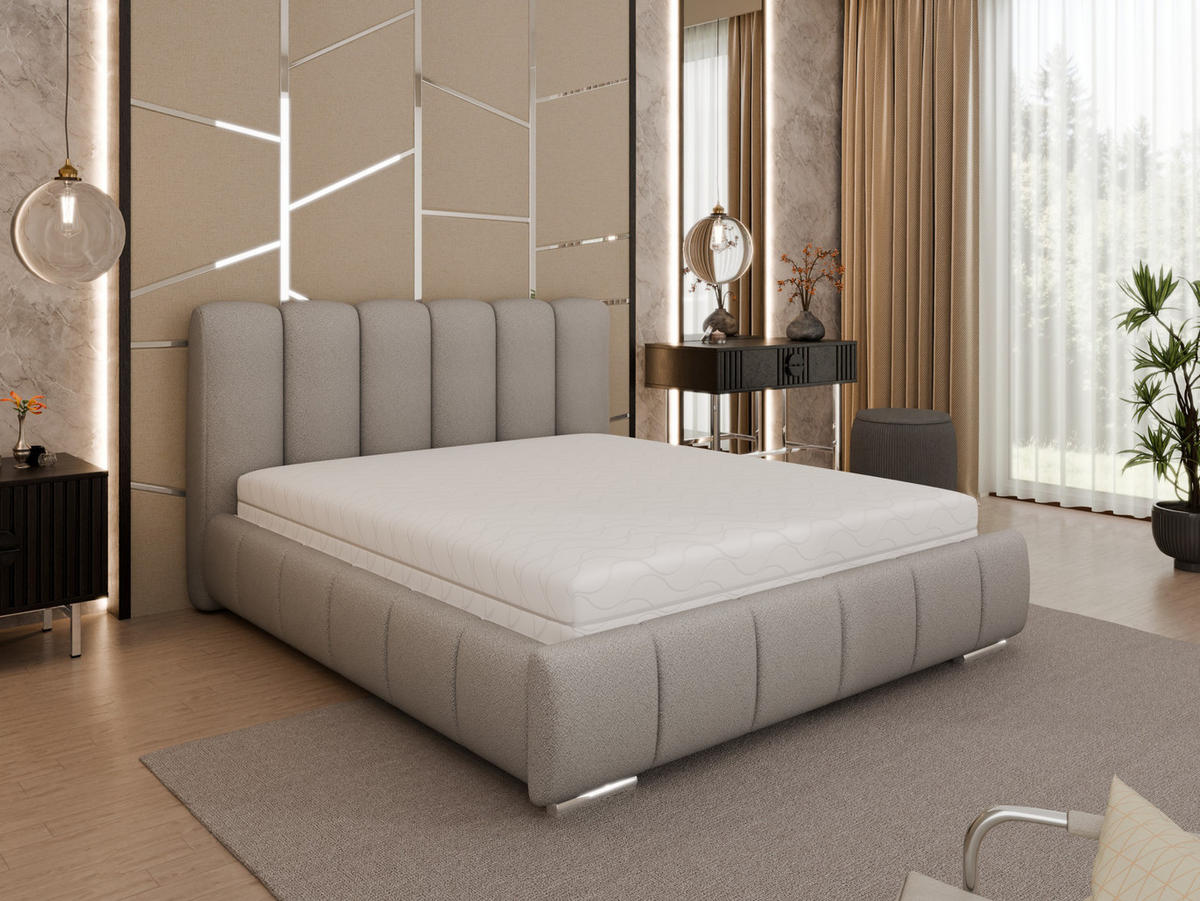 POLSTERBETT Zaira 160x200cm – Elegantes Polsterbett für modernen Wohnstil , Taschenfederkernmatratze Pocket KOKOS (20cm), hellgrau - Hellgrau, Holz (160/200cm) - Homesy