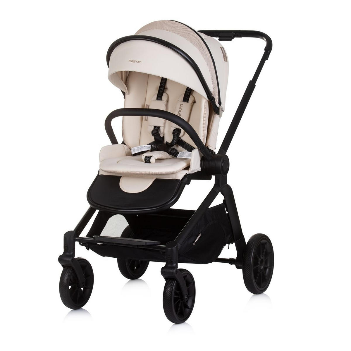 KOMBIKINDERWAGEN Magnum 3 in 1 creme Babywanne Sportsitz i-Size Babyschale - Beige, Metall (96/59/104cm) - Chipolino