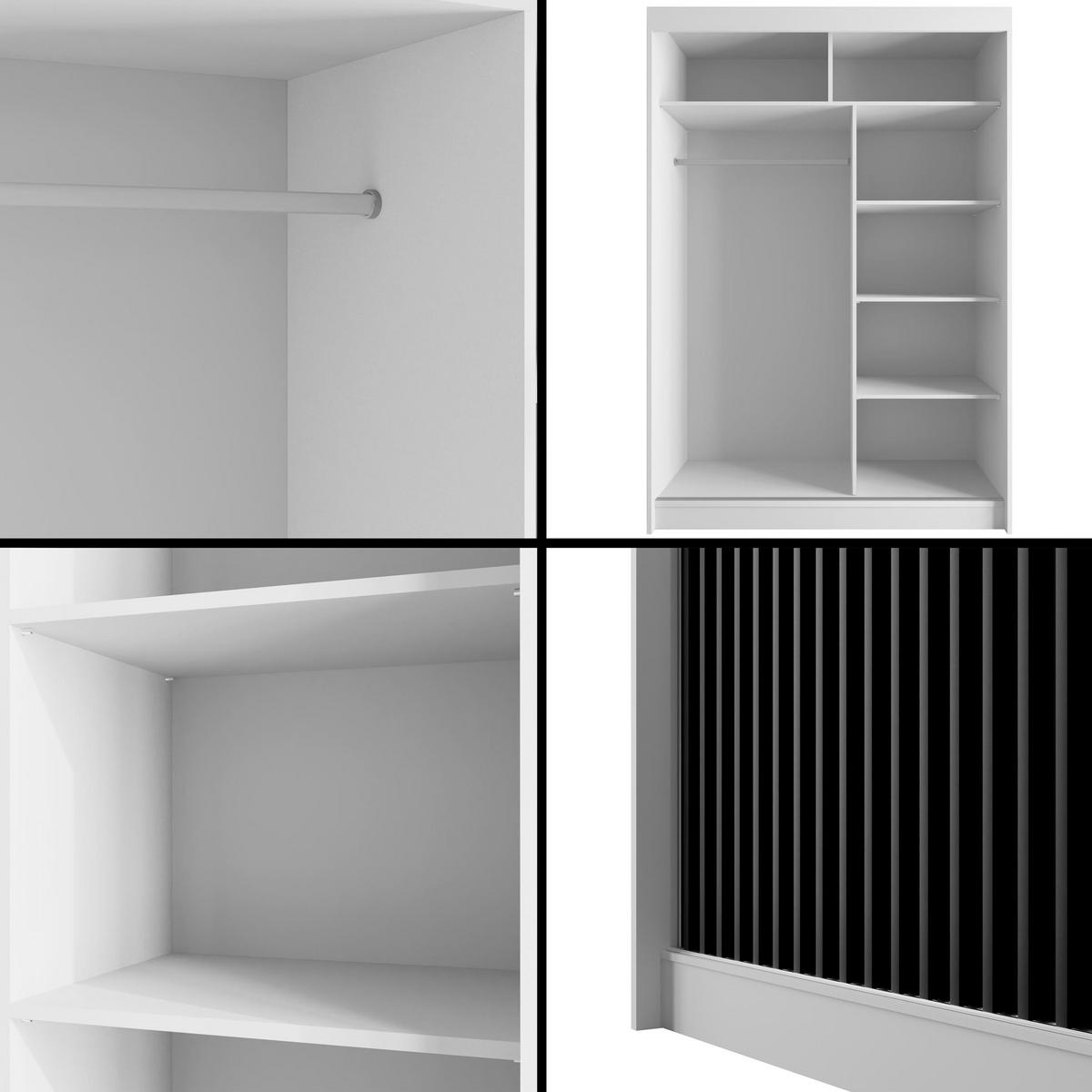 KLEIDERSCHRANK mit Lamel-Schiebetüren VILANv2 - 120 cm Weiß + Lamelle schwarz - Schwarz/Weiß, Holzwerkstoff (120/215/61cm) - ALTDECOR