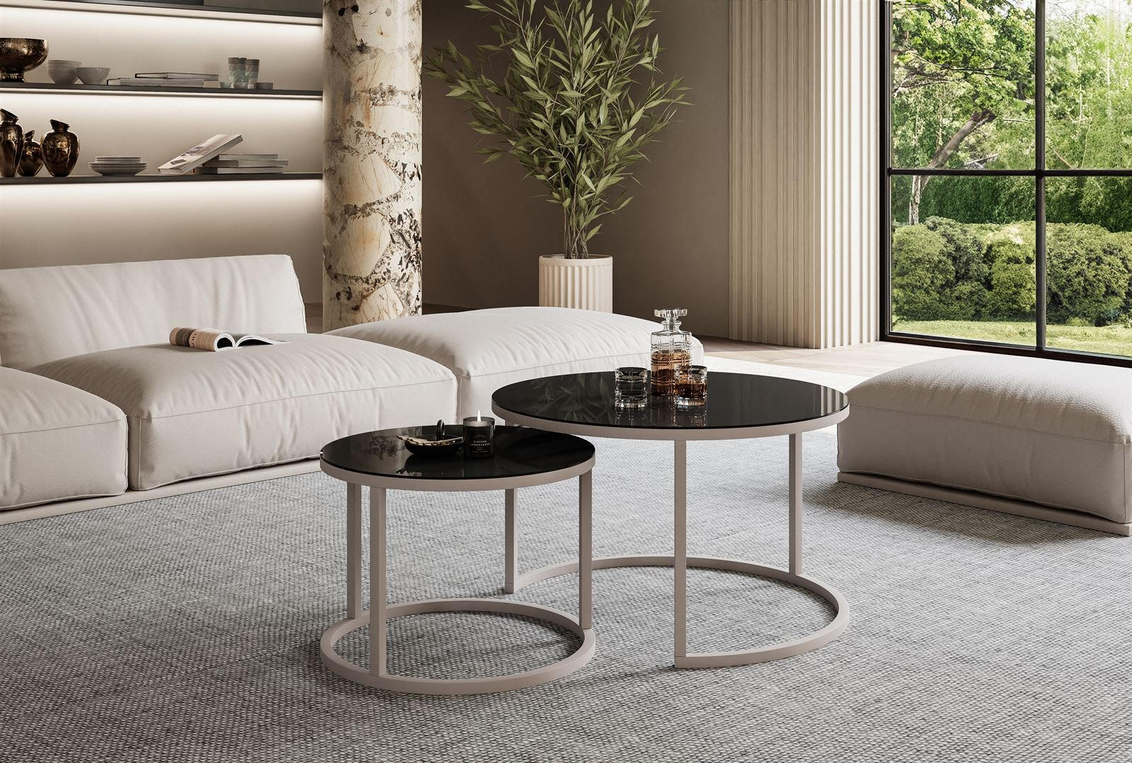 COUCHTISCH CIRI 2-in-1 GLAS KASCHMIR - Schwarz Hochglanz/Beige, Glas (70/70/47cm) - Lookway