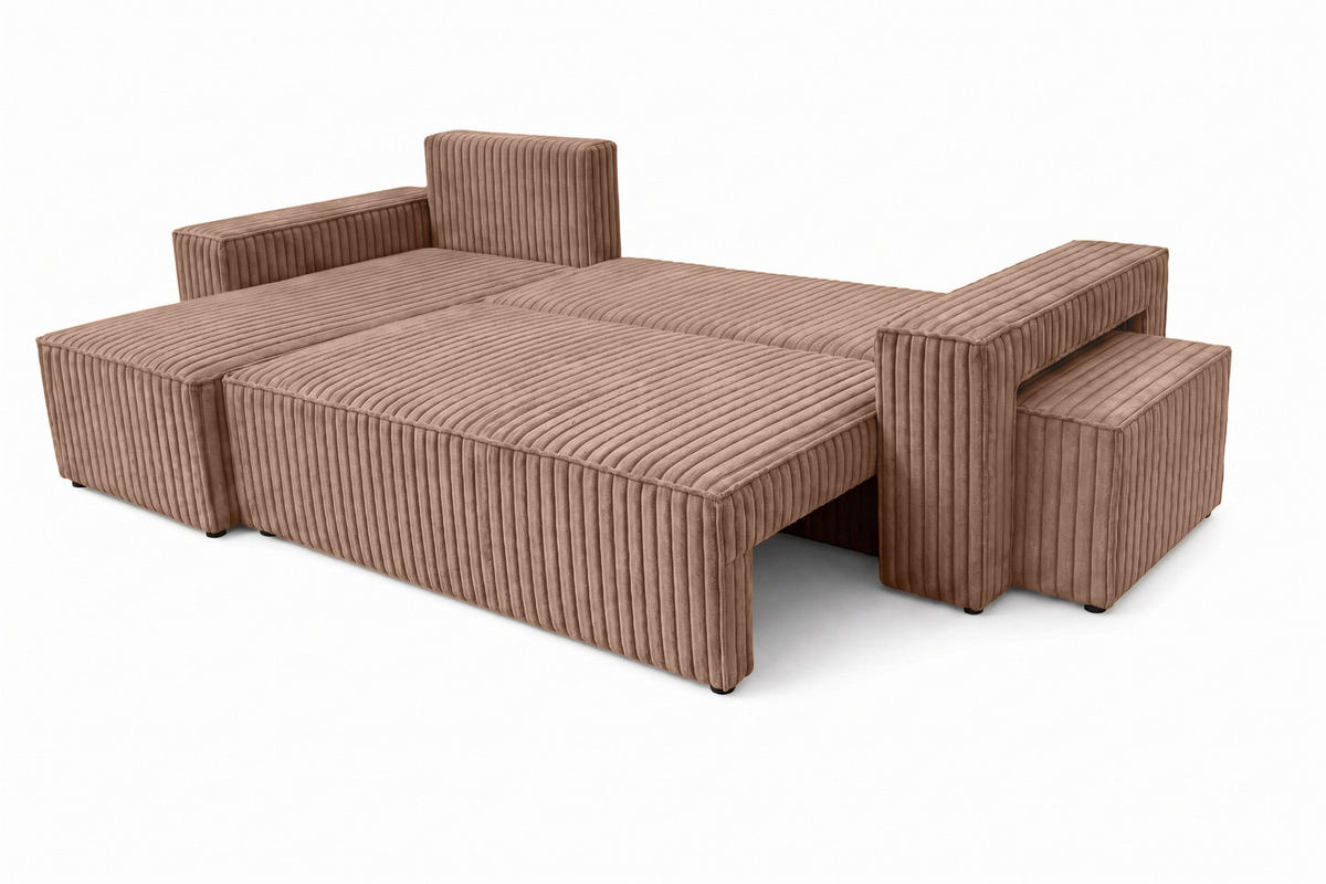 ECKSOFA Mit Schlaffunktion Und Pouf, Cordstoff Tilia, Braun, Links, Best L Mit Pouf - Braun, Holz (244/145cm) - Kaiser Möbel