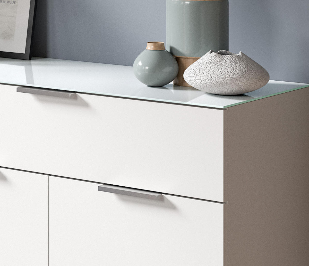 SIDEBOARD weiß Hochglanz 138 cm, Kommode 3-türig - Weiß Hochglanz/Schwarz, Holzwerkstoff/Kunststoff (138/86/37cm) - Inn.Furn