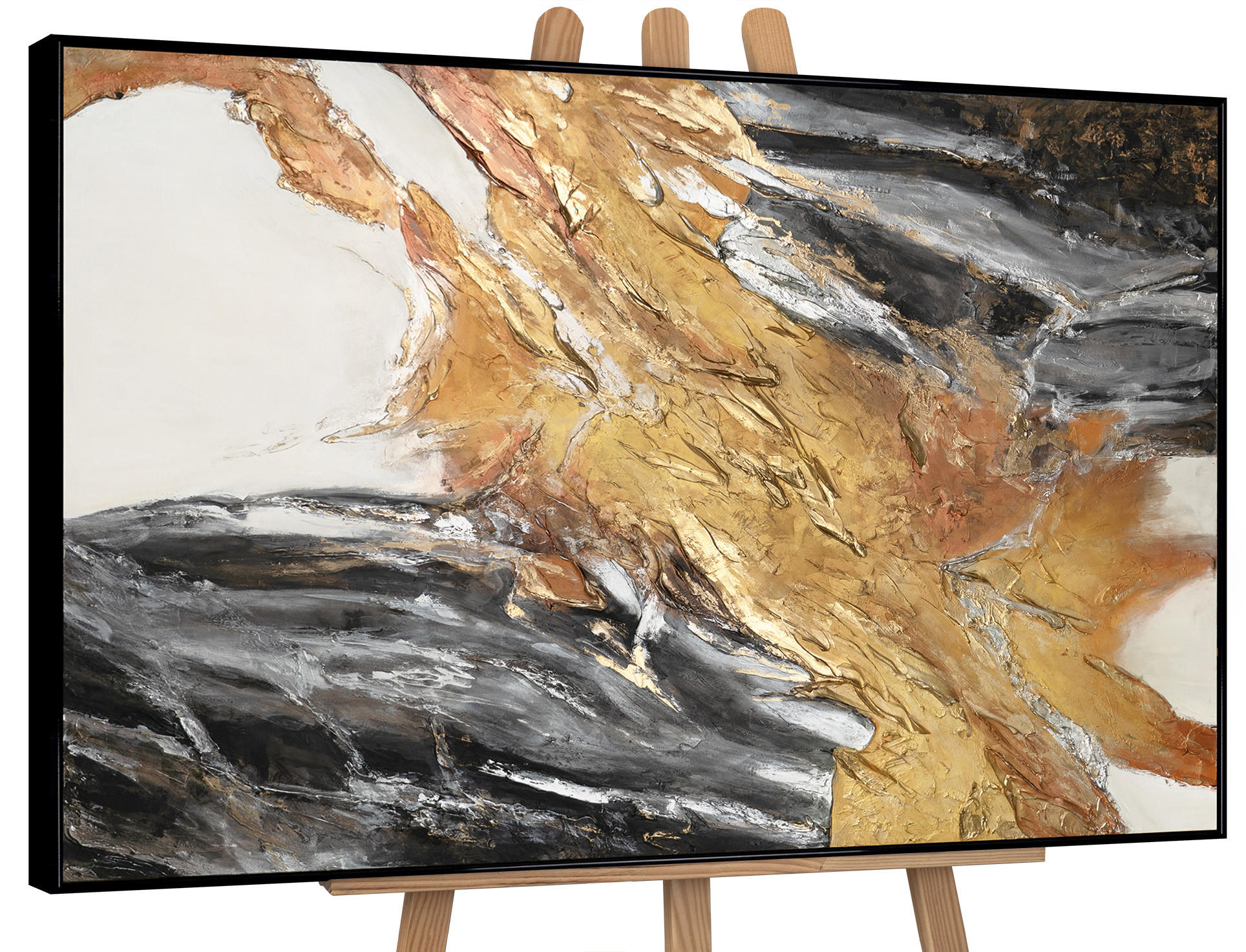 GEMÄLDE Goldene Symphonie II Schattenfugenrahmen Schwarz 140x100 cm - Schwarz, Holz (140/100cm) - YS-art gallery
