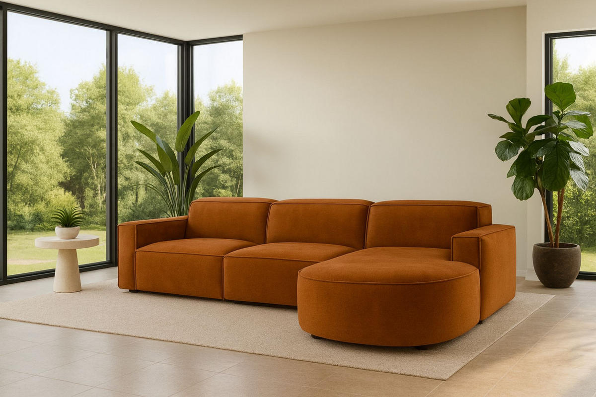 ECKSOFA Cursal Round L-Form, Stoff Salvador, Braun, Rechts - Braun, Holz (284/166cm) - Kaiser Möbel