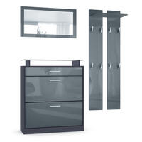 GARDEROBE Loret Front in Grau Hochglanz - Grau, Holzwerkstoff (180/200/23cm) - Vladon