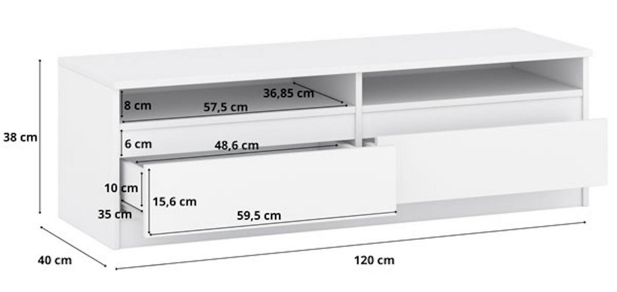 LOWBOARD Lala 120 weiß 120 / 40 / 38cm - Weiß, Holz/Holzwerkstoff (120/38/40cm) - Feldmann-Wohnen
