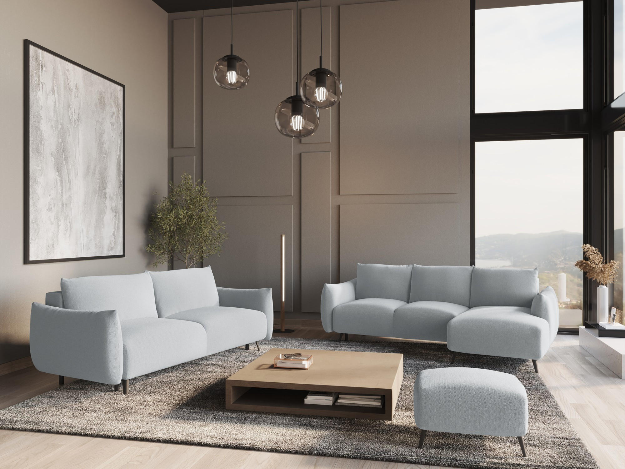 POUF Chenille Stoff Blau - Blau/Schwarz, Textil/Metall (65/44/65cm) - Makamii