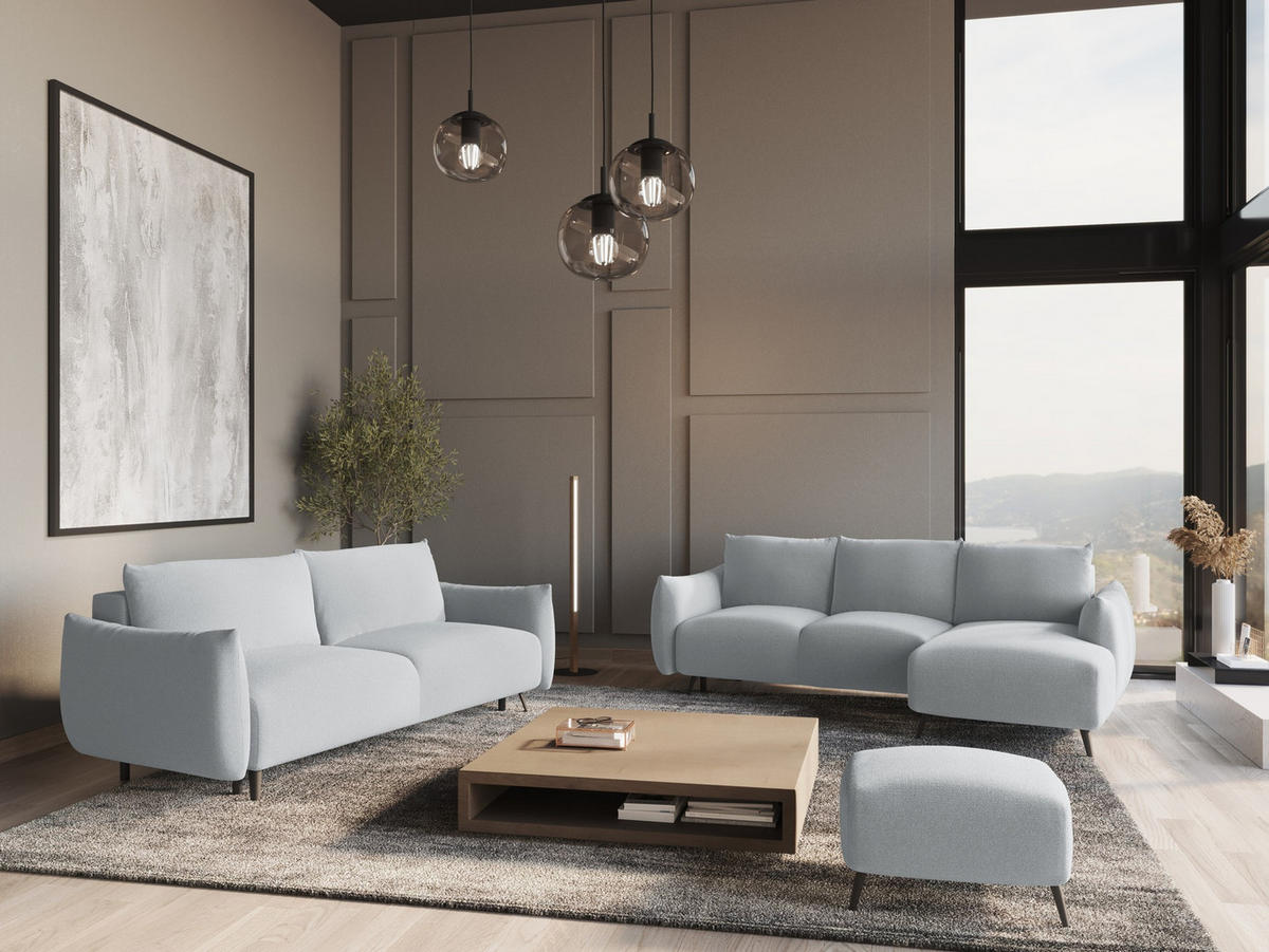 ECKSOFA mit Schlaffunktion Chenille Stoff Blau - Blau/Schwarz, Textil/Metall (242/162cm) - Makamii