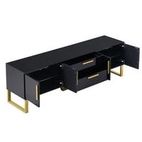 TV-SCHRANK aus MDF 170x40x53,5 cm Schwarz mit 4 Türen, Kabeldurchlässen und Hochglanzoberfläche - Schwarz, Holzwerkstoff (170/53.5/40cm) - Modfu