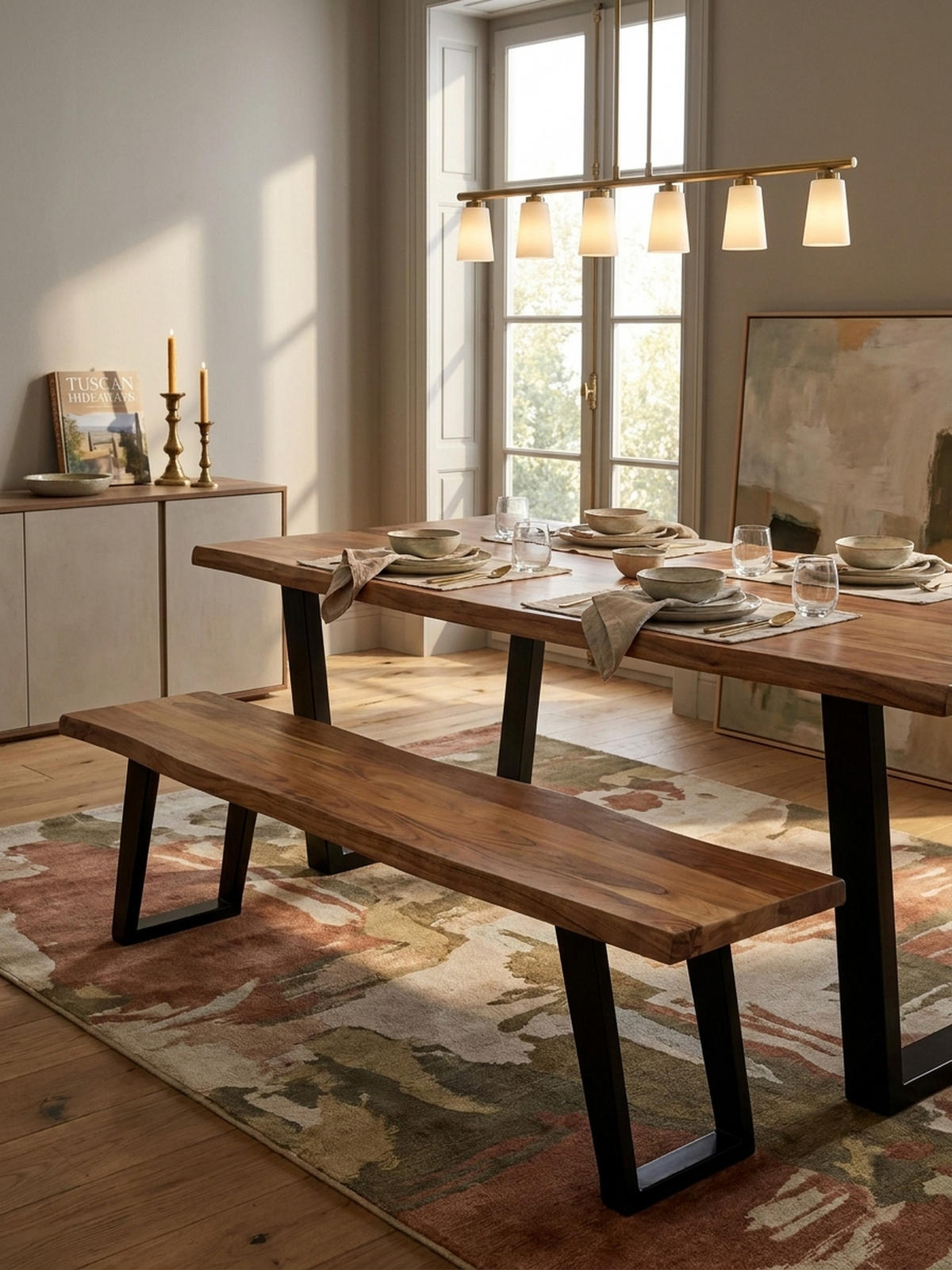 ESSZIMMERBANK Massivholz Metall Baumkante U-Beine, Akazie 140x40x46 cm - Schwarz/Braun, Holz/Metall (140/46/40cm) - KADIMA DESIGN