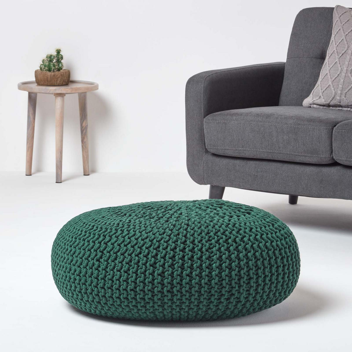 STRICK-POUF tannengrün, Bodenkissen rund 70/70/23 cm - Waldgrün, Textil (70/23/70cm) - Homescapes