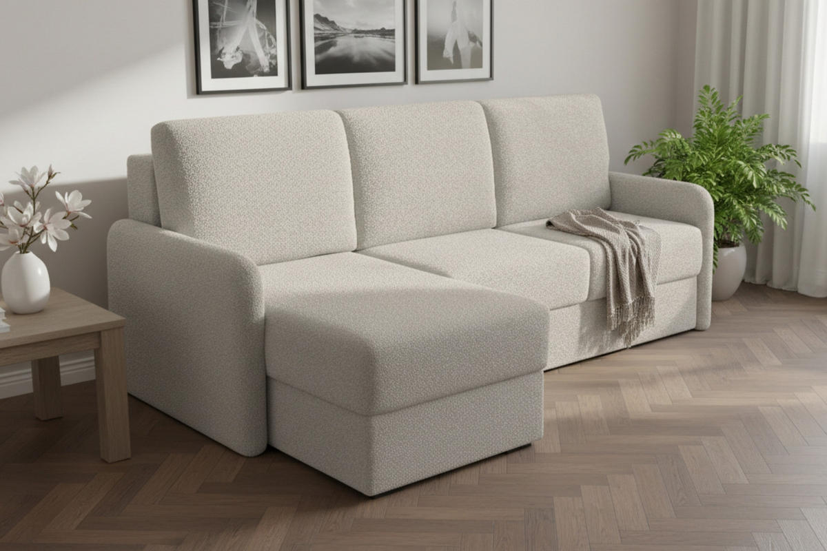 ECKSOFA BIANCO 215 cm breit in Boucle Ecru links - Ecru, Holzwerkstoff/Textil (215/145cm) - Deine Möbel 24