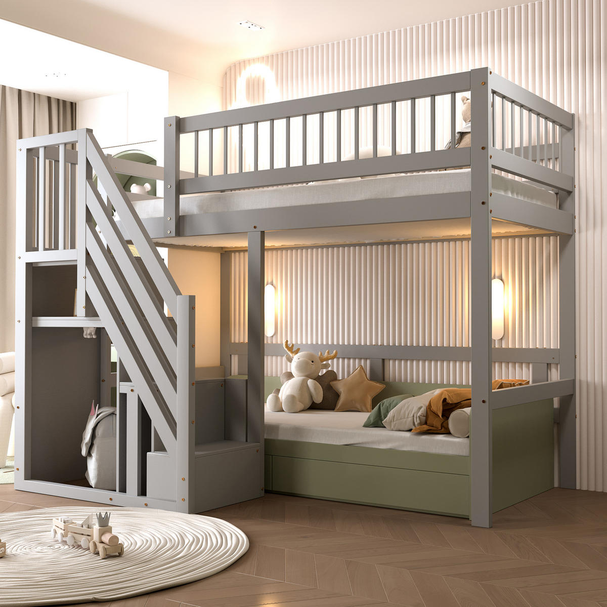 HOCHBETT 90/200 cm Grau aus Holz mit Aufbewahrungstreppe - Grau, Holzwerkstoff (90/200cm) - OKMYHOME