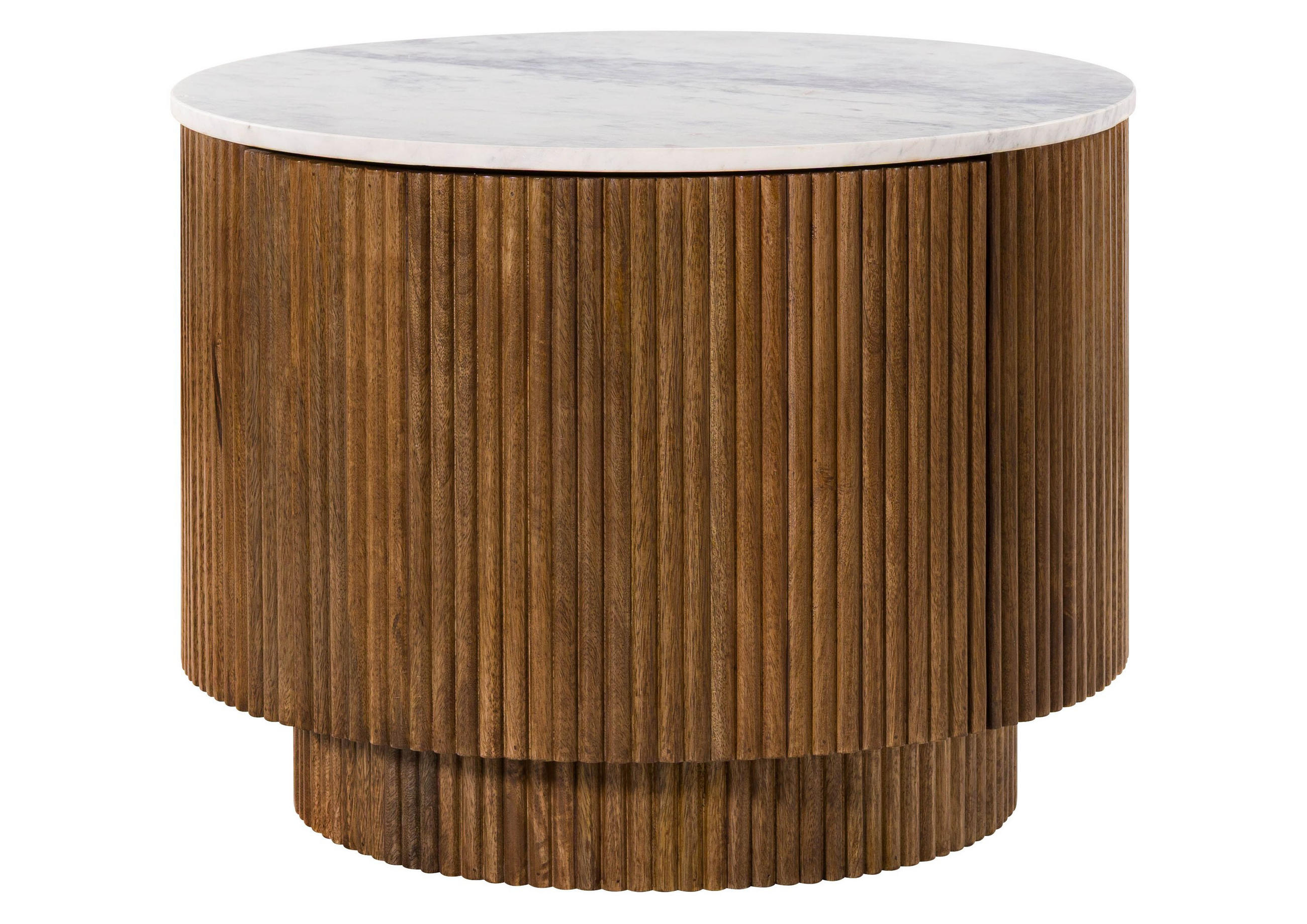 COUCHTISCH Mango 60x60x45 braun lackiert / Marmor weiß BARCELONA #221 - Braun, Holz (60/60/45cm) - Massivmoebel24