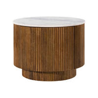 COUCHTISCH Mango 60x60x45 braun lackiert / Marmor weiß BARCELONA #221 - Braun, Holz (60/60/45cm) - Massivmoebel24