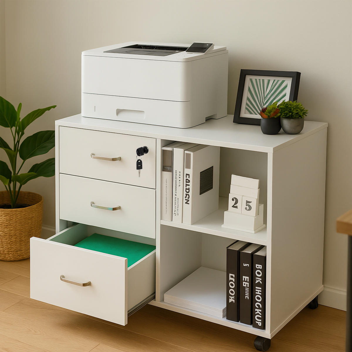 ROLLCONTAINER - Silberfarben/Schwarz, Holzwerkstoff/Kunststoff (80/66/40cm) - Relaxdays
