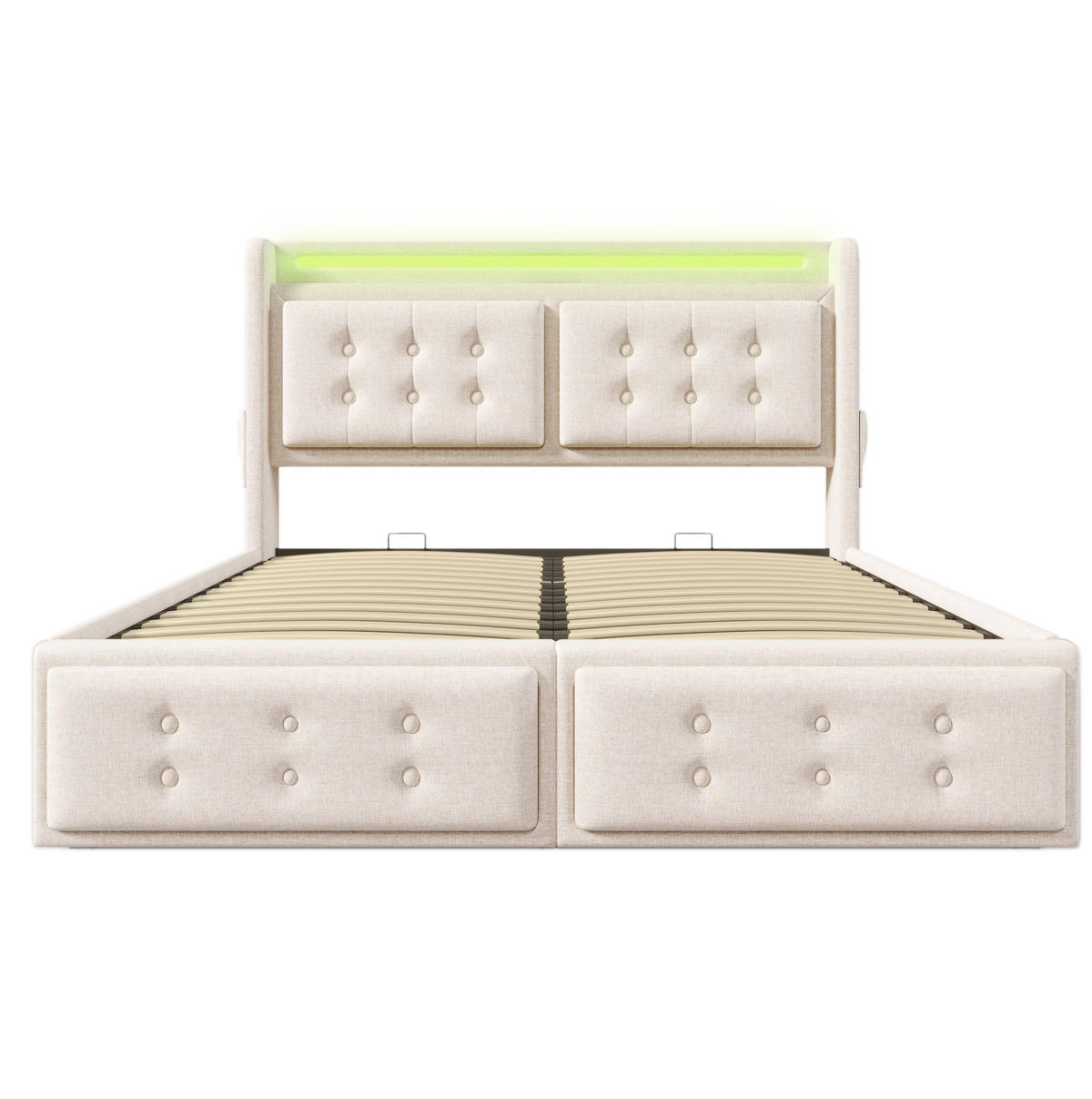 POLSTERBETT mit Stauraum, LED und Ladefunktion 180x200 cm Beige - Beige, Metall (180/200cm) - Meubliv