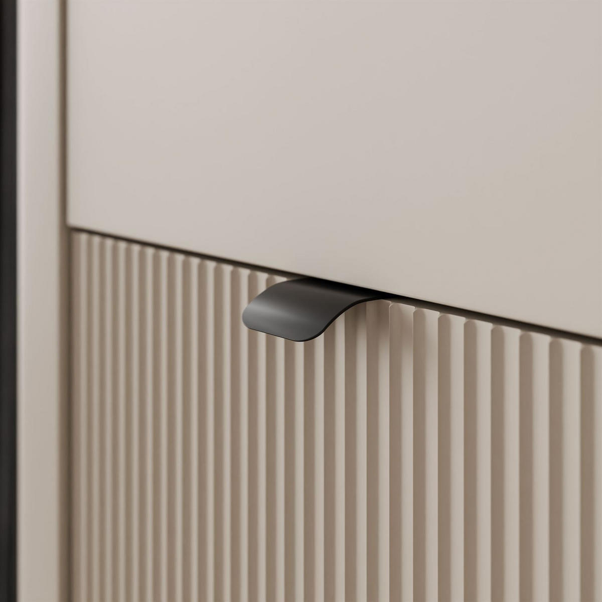 HIGHBOARD mit Schubladen AUTUMN 2D3S mit geriffelter Front, Kaschmir / Grauer Stein - Beige, Holzwerkstoff (90/142/40cm) - Lookway