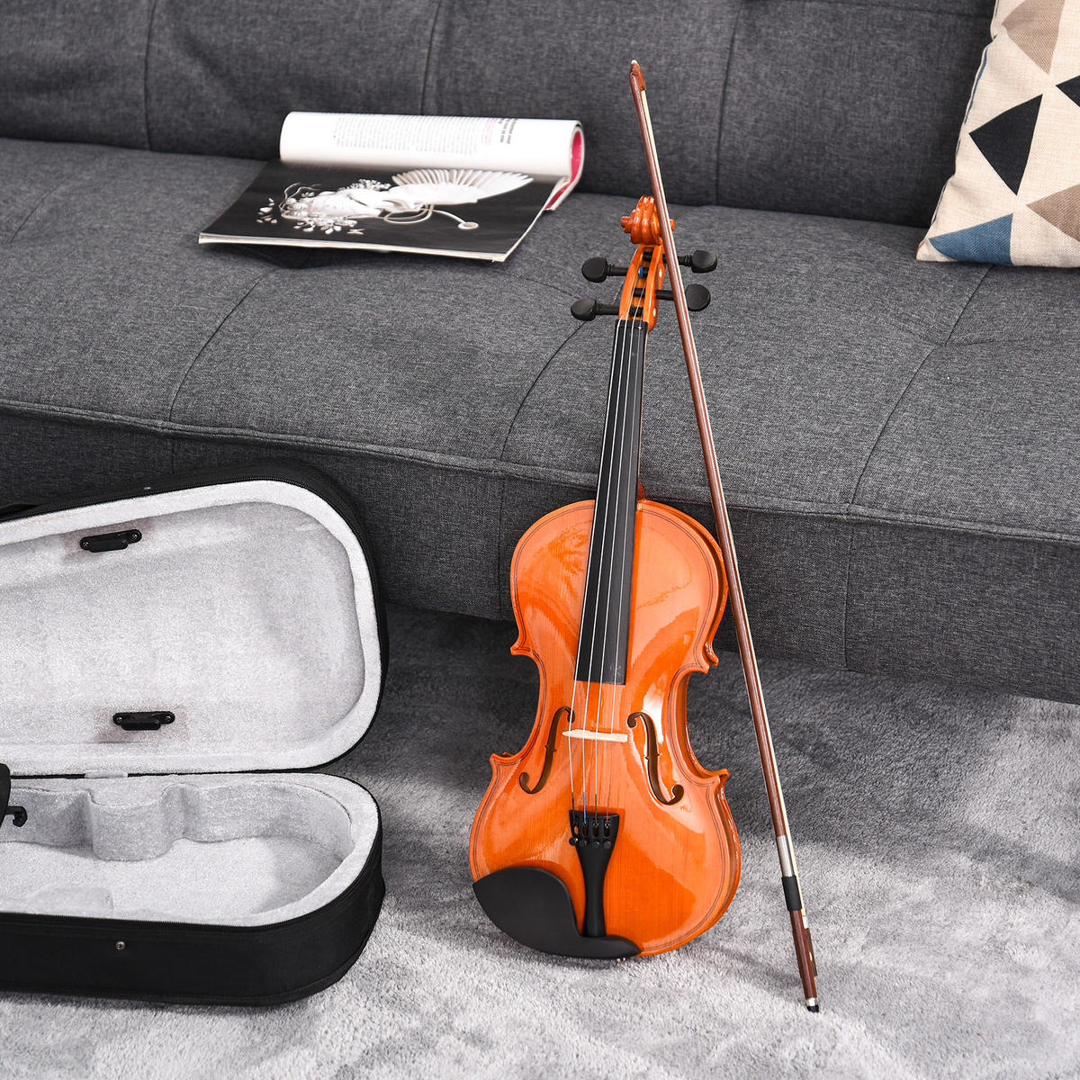 VIOLINE DE-18658 4/4 Vollgröße, Komplettset mit Zubehör - Braun, Holzwerkstoff (21/7/58cm) - ComfortXL