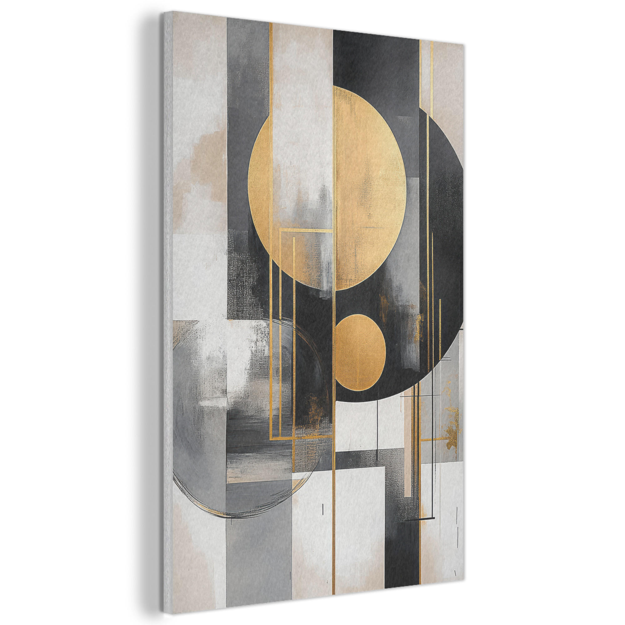 AKUSTIKBILD Abstrakt - Gold - Silber - Formen - Ästhetisch - Modern Wanddeko 60x90 cm - Goldfarben, Kunststoff (60/90/0.9cm) - MuchoWow