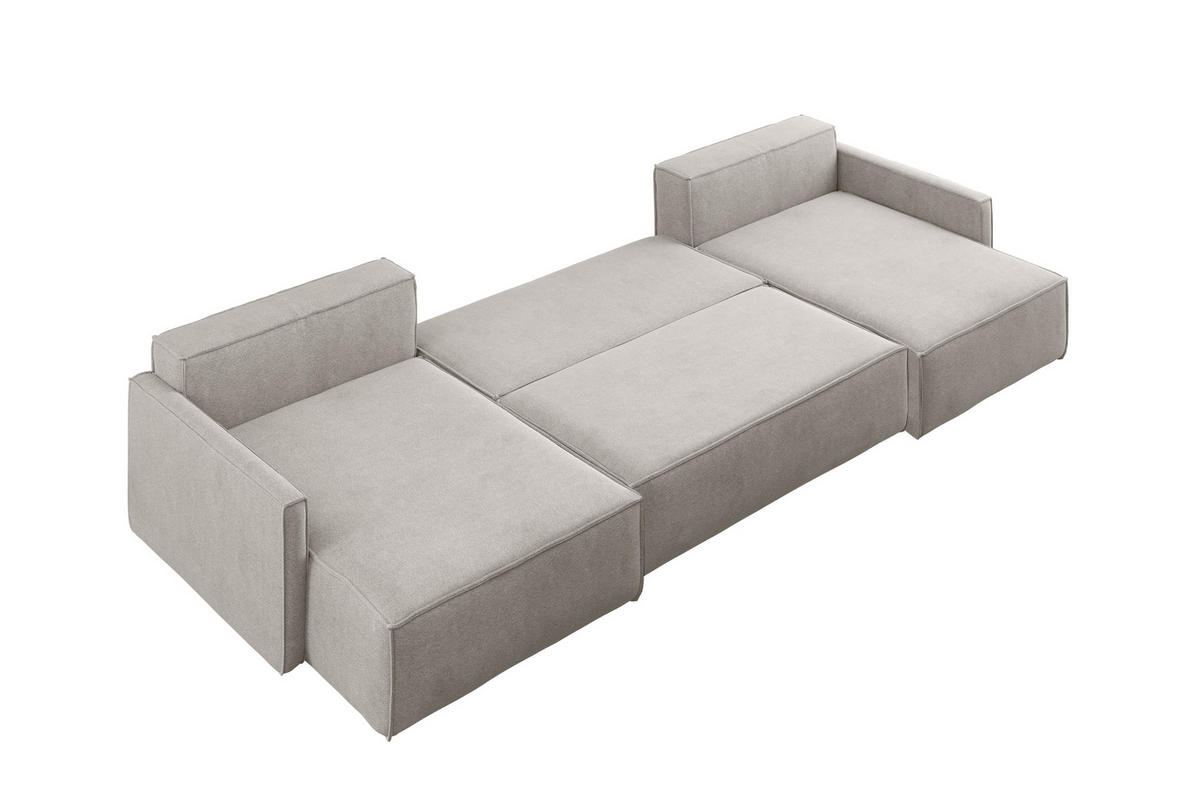 ECKSOFA Carlos U-Form Mit Schlaffunktion Und Bettkasten Stoff Salvador Beige - Creme, Holz (348/142cm) - Kaiser Möbel