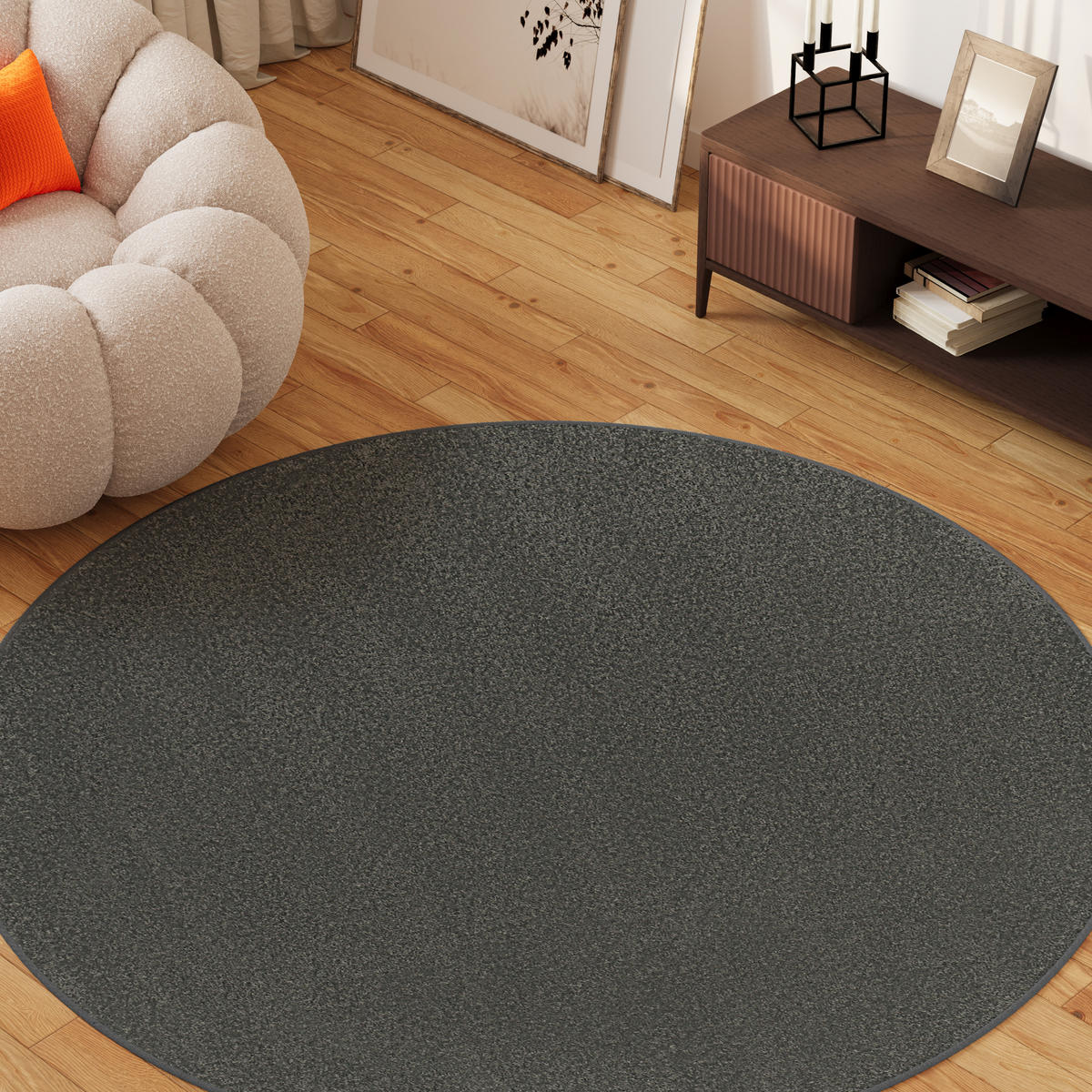 TEPPICH MONO Rund Outdoor Grau 100/100 cm - Dunkelgrau, Textil (100/100cm) - Tapiso