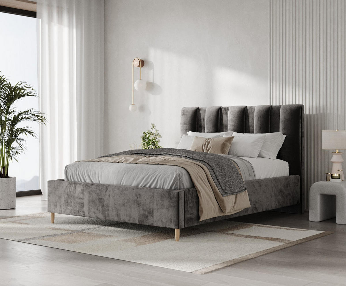 POLSTERBETT Loom 180/200 cm Anthrazit im Lotta Stoff - Anthrazit/Naturfarben, Holz/Holzwerkstoff (180/200cm) - AltaBeds