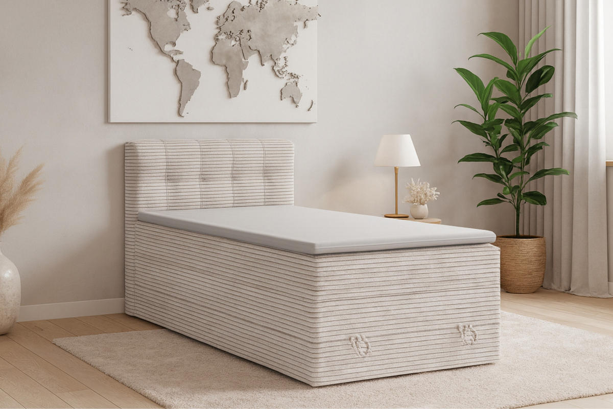 BOXSPRINGBETT JUNG 2 100/200 Cord Ecru mit Matratzen H3 + H4 - Ecru, Holz/Holzwerkstoff (100/200cm) - Deine Möbel 24