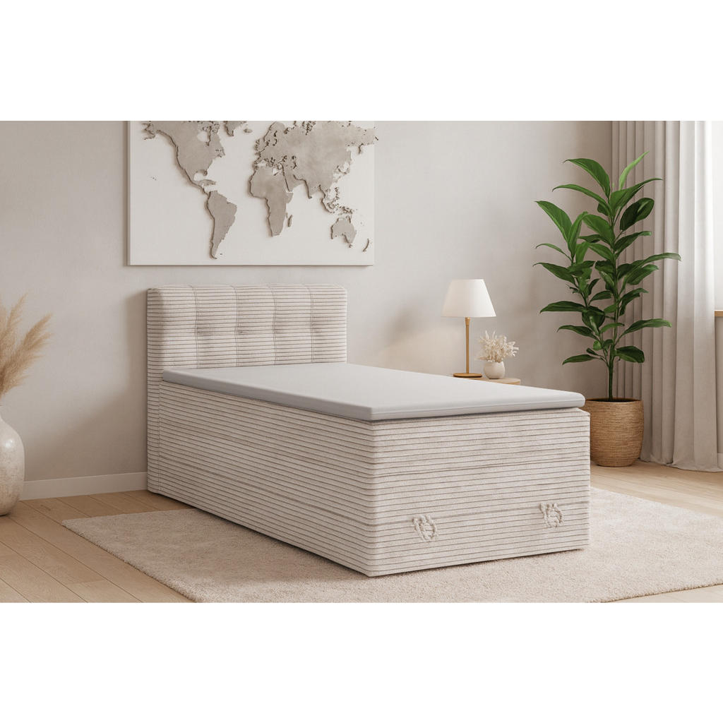 Thumbnail - Deine Möbel 24 Boxspringbett, Ecru, Textil, H3 + H4, 90x200 cm, Schlafzimmer, Betten, Boxspringbetten