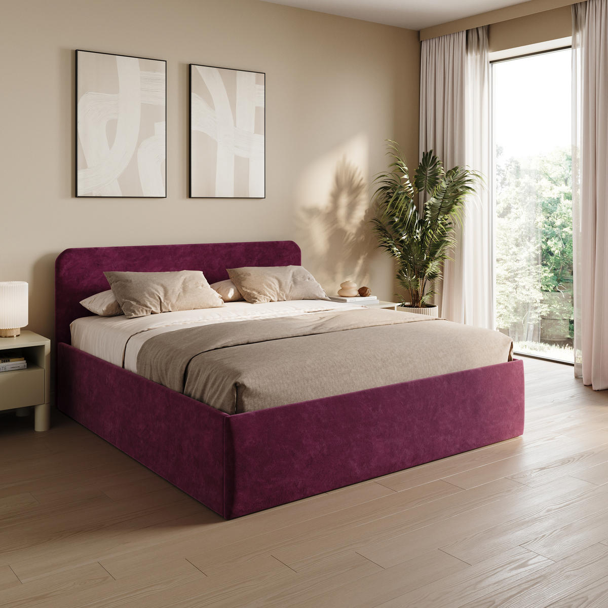 POLSTERBETT 200x200 cm Microvelours in Beere - Beere, Textil (200/200cm) - Home Collective