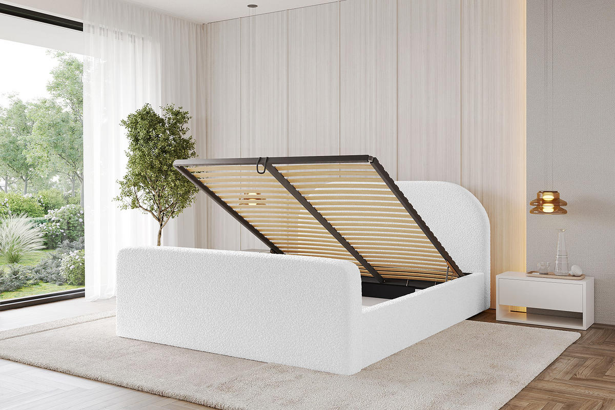 POLSTERBETT mit Bettkasten, Fußteil und Lattenrost, Boxbett mit Matratze H3/H4 - TIVON-Z 200x200 Weiß - Weiß, Holzwerkstoff/Textil (200/200cm) - ALTDECOR