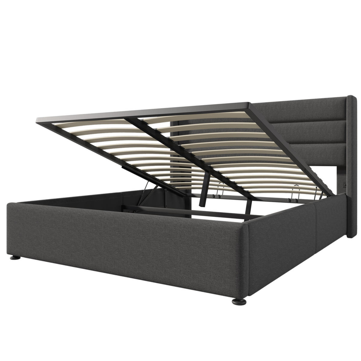 BETT mit Bettkasten 160x200 cm Leinen Grey inkl. Matratze - Grau, Metall (160/200cm) - Meubliv