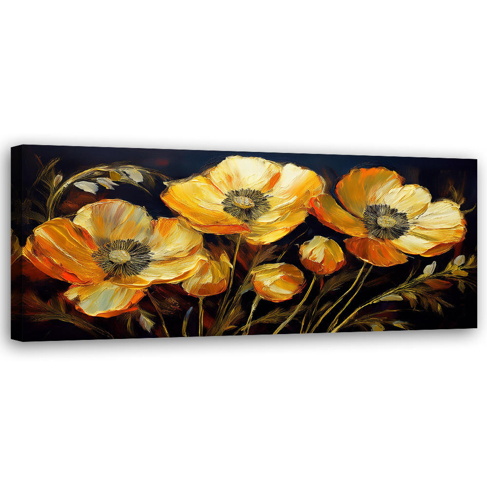 WANDBILD feldmohn goldene blüten - Goldfarben, Textil (90/30cm) - Feeby