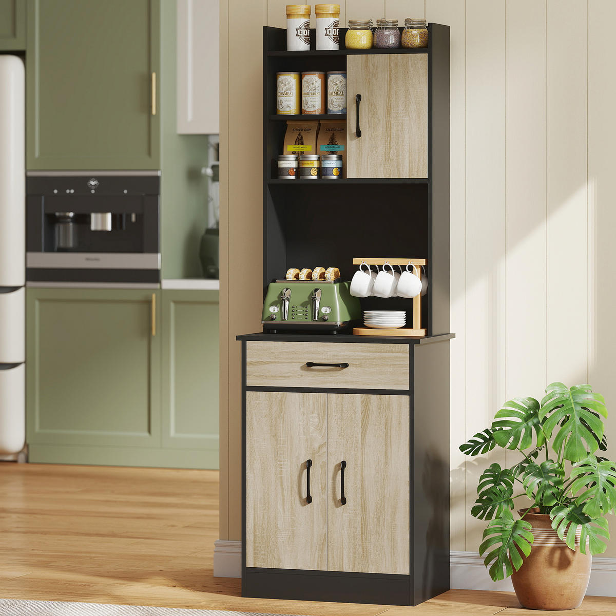 HIGHBOARD DE-11200 3 Türen Naturholz/Schwarz - Naturfarben, Holzwerkstoff (40/180/60cm) - ComfortXL