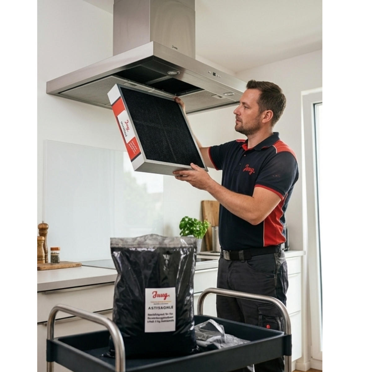 AKTIVKOHLE Nachfüllpack 2 x 2,5 kg für Dunstabzugshauben universell kompatibel - Schwarz, Naturmaterialien (25/12/30cm) - JUNG