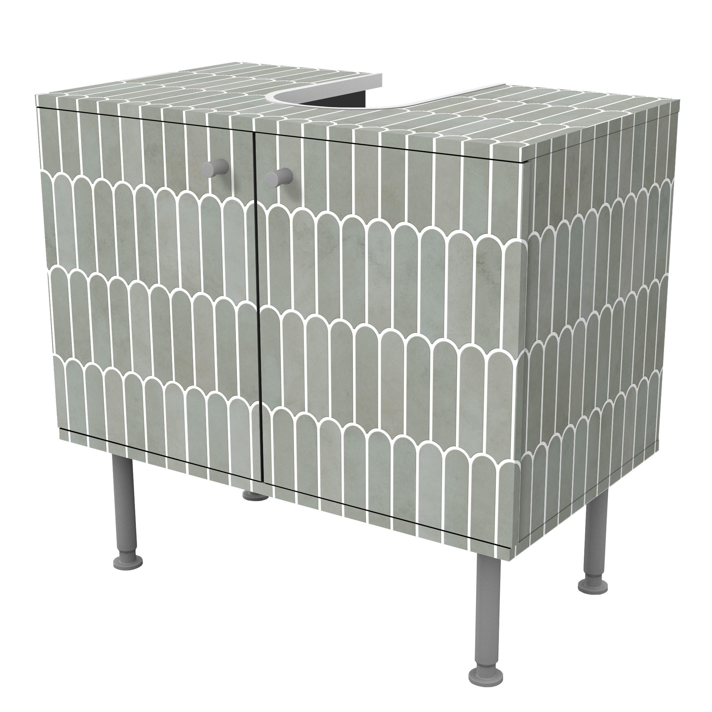 WASCHBECKENUNTERSCHRANK Fischschuppen Fliesen Eucalyptus 60/55/35 cm - Türkis, Holzwerkstoff (60/55/35cm) - Bilderwelten
