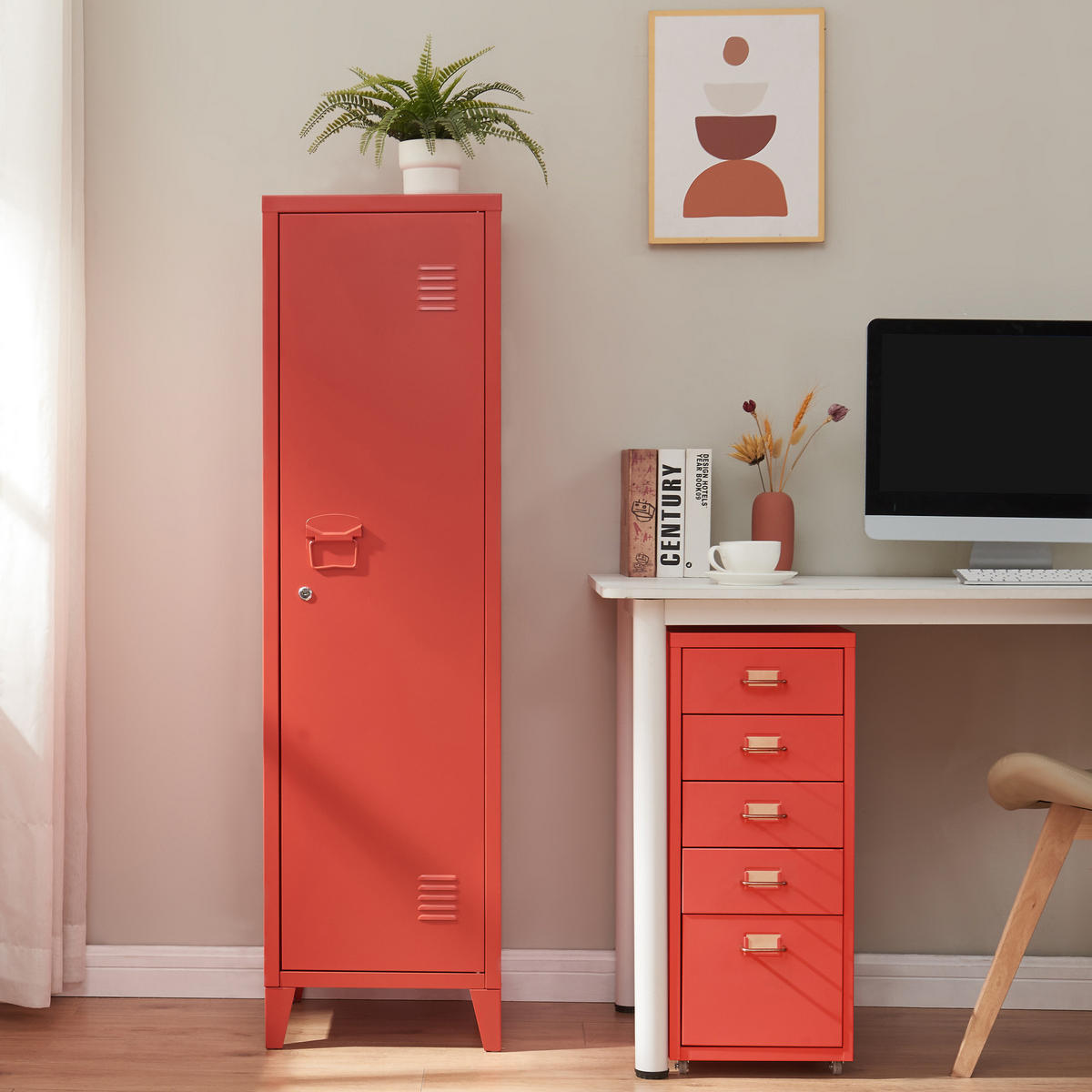 EINZELSPIND Kurikka - Rot, Metall (38/137/38cm) - [en.casa]