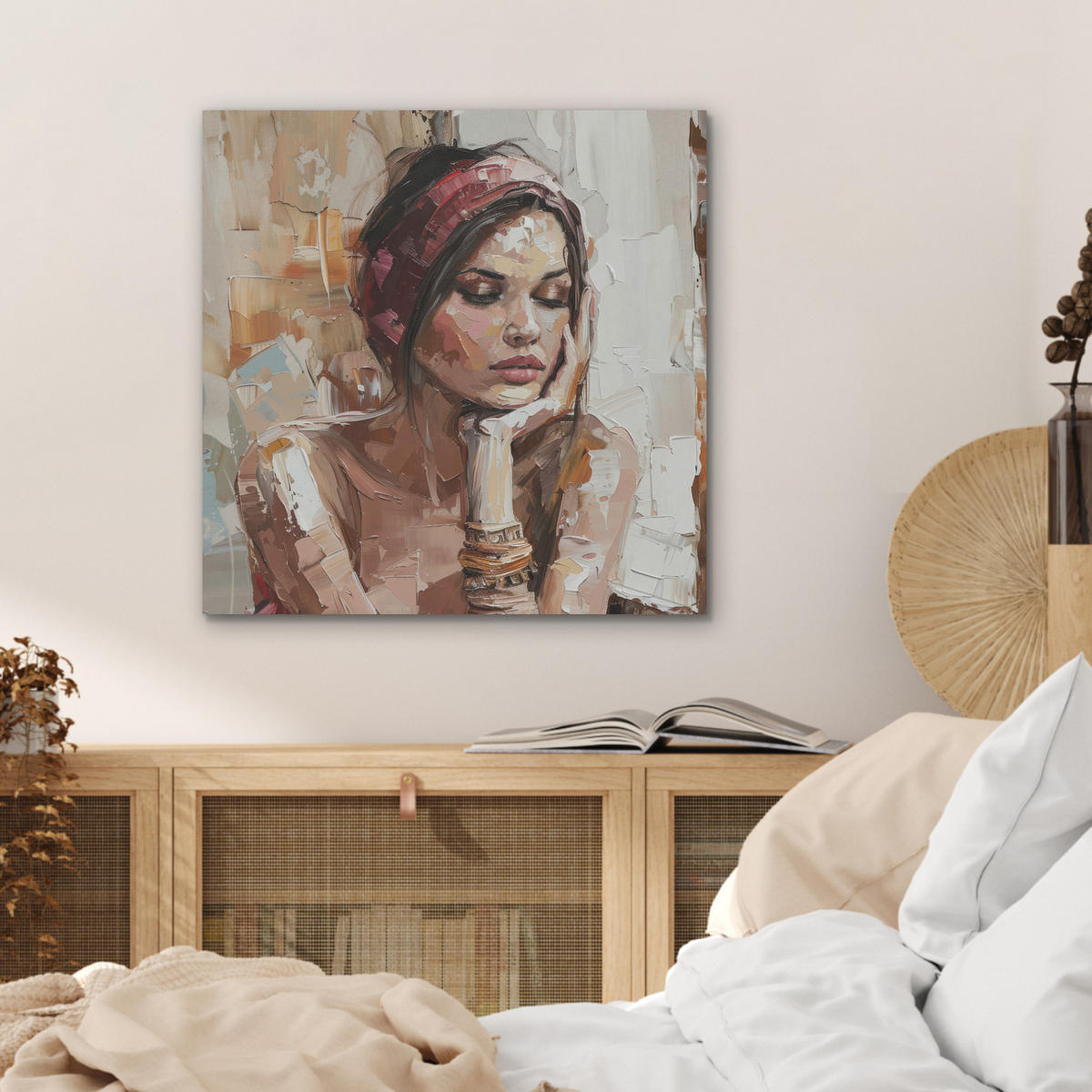 AKUSTIKBILD Frau - Lackierung - Porträt - Modern Wandbilder 60x60 cm - Altrosa, Kunststoff (60/60/0.9cm) - MuchoWow