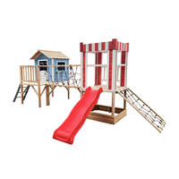 SPIELPARK WUNDERLAND - Farbe: Blau, Ausführung: inkl. Rutsche - Blau, Holz (555/215/340cm) - Home Deluxe