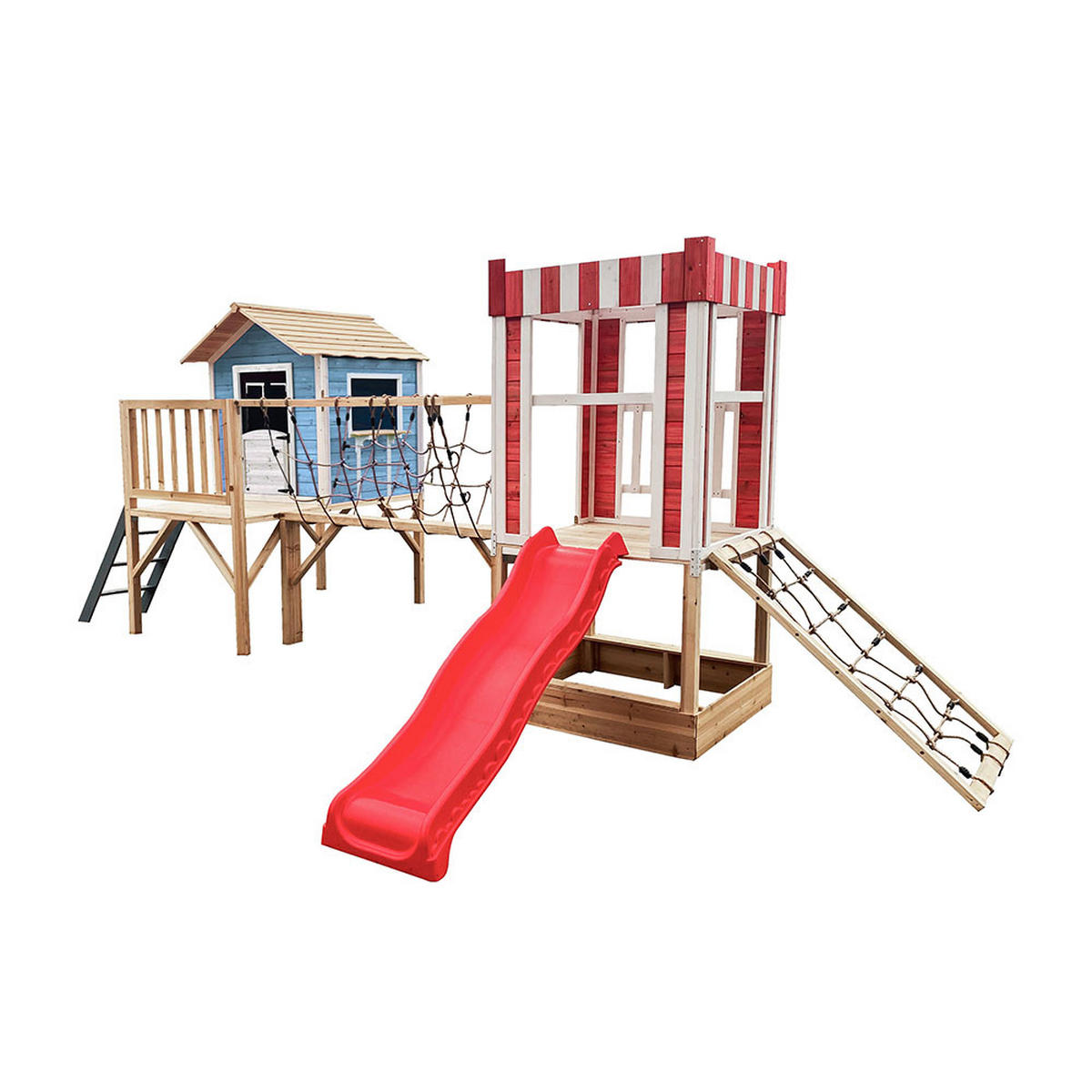 SPIELPARK WUNDERLAND - Farbe: Blau, Ausführung: inkl. Rutsche - Blau, Holz (555/215/340cm) - Home Deluxe