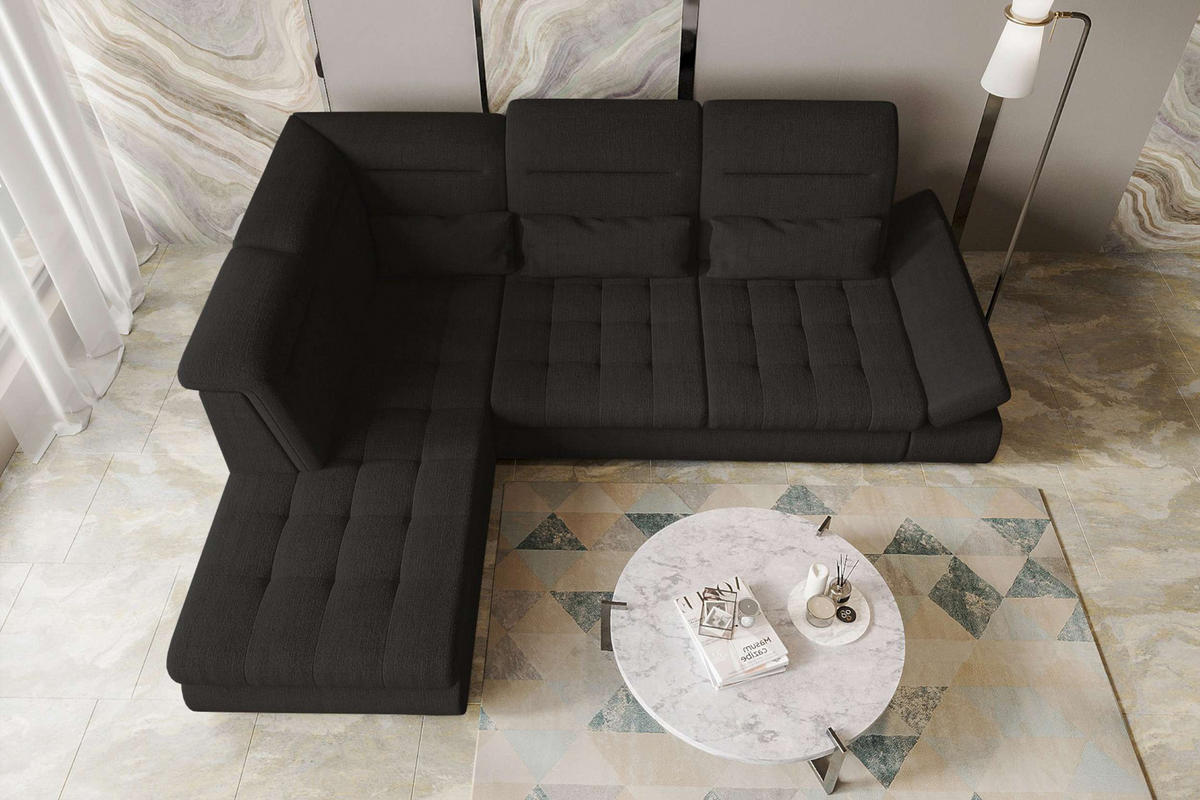 ECKSOFA Toscana Velours inkl. Schlaffunktion - Schwarz, Textil (227/279cm) - 99rooms