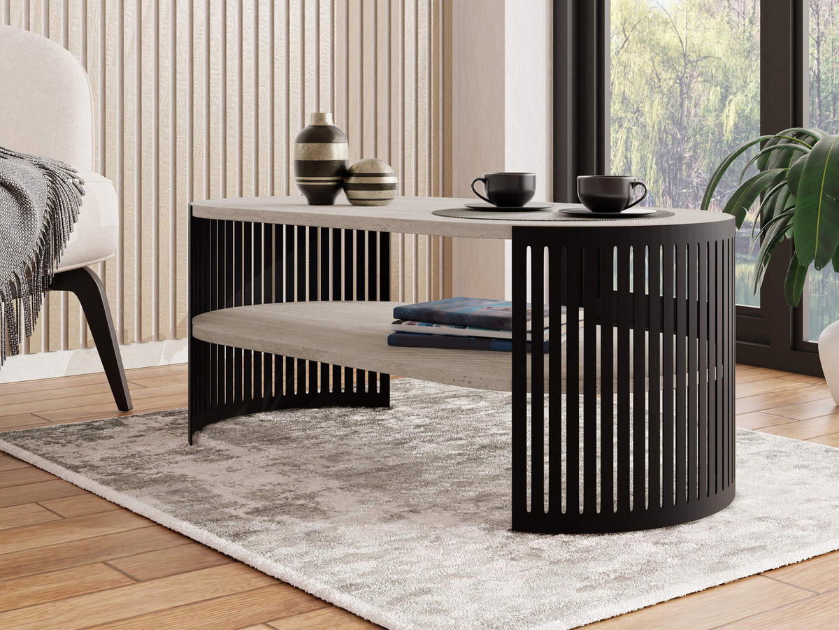 COUCHTISCH Fikoli Oval I - Taupe/Schwarz, Holzwerkstoff/Metall (100/50/40cm) - MIRJAN24