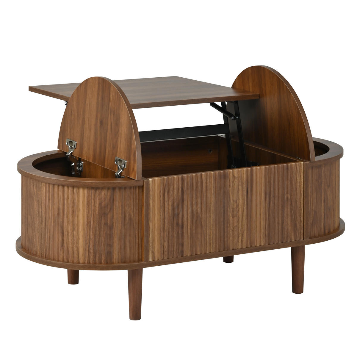 COUCHTISCH walnuss-optik oval höhenverstellbar mit stauraum - Walnussfarben, Holzwerkstoff (48/100/53.5cm) - Urban Meuble