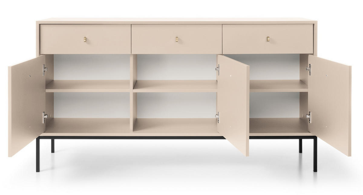 KOMMODE 154 cm mit Schubladen Monti, 3 Türen, Beige + Schwarz - Beige/Schwarz, Holz/Metall (154/83/39cm) - Emporius