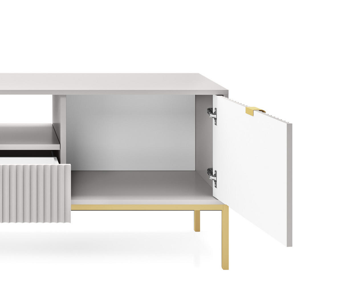TV-SCHRANK NOVA Geriffelt Regal, 2 Türen, Schublade, Goldene Beine, 154x39x56cm, Grau - Goldfarben/Graphitfarben, Holzwerkstoff/Kunststoff (154/56/39cm) - DomoHome