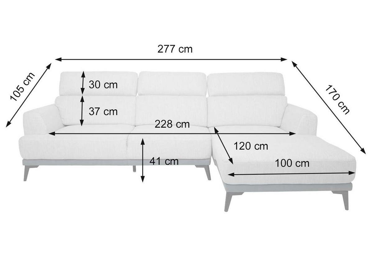 SOFA L-FORM Hellgrau - Hellgrau, Textil (277/170cm) - MCW