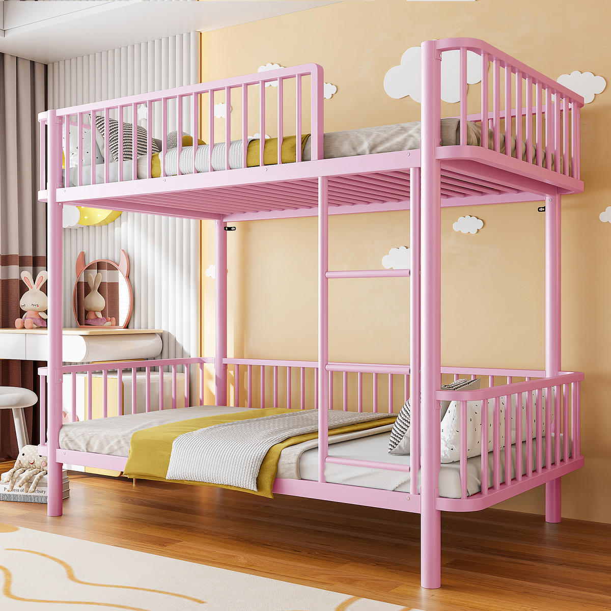 METALL-ETAGENBETT 90*200 mit Schutzgitter, Schwarz-Rosa - Pink, Metall (90/200cm) - FLIEKS