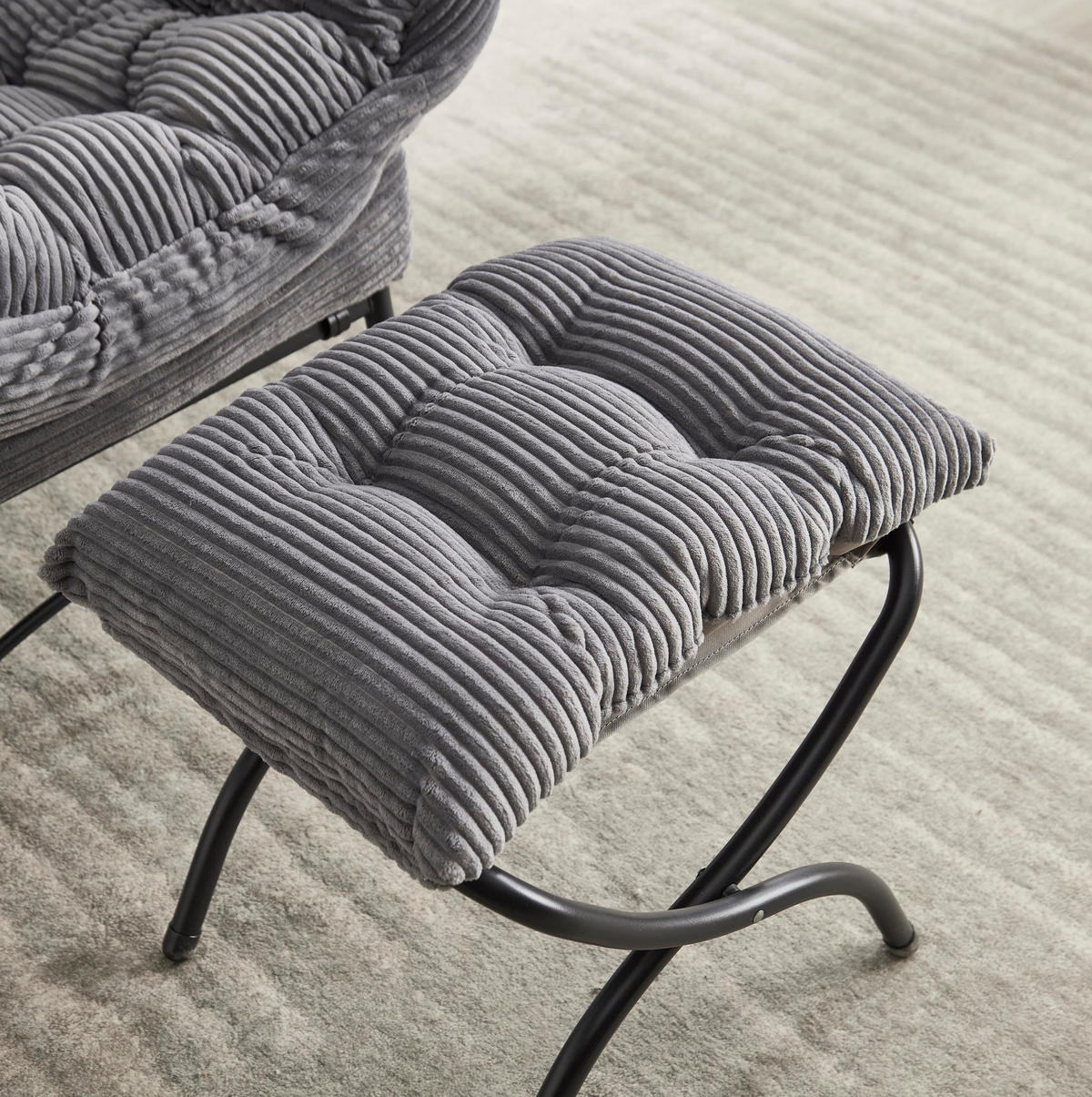 SESSEL 69.9/95/64 cm Grau aus Stahl mit Hocker - Grau, Textil (69.9/95/64cm) - OKMYHOME